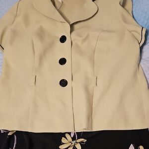 Elegant Cream Blazer & skirt with Black Accents/ not new